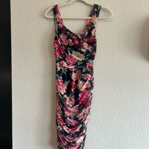 Floral Sleeveless Dress - Black and Pink